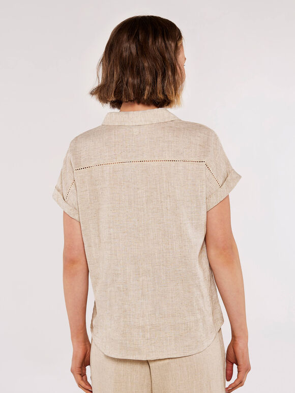 Linen Button Top, Stone, large