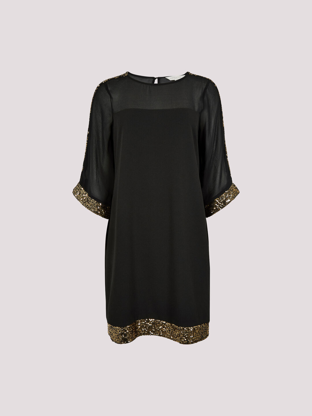 black and gold sequin shift dress Sequin Embellished Crepe Shift Dress
