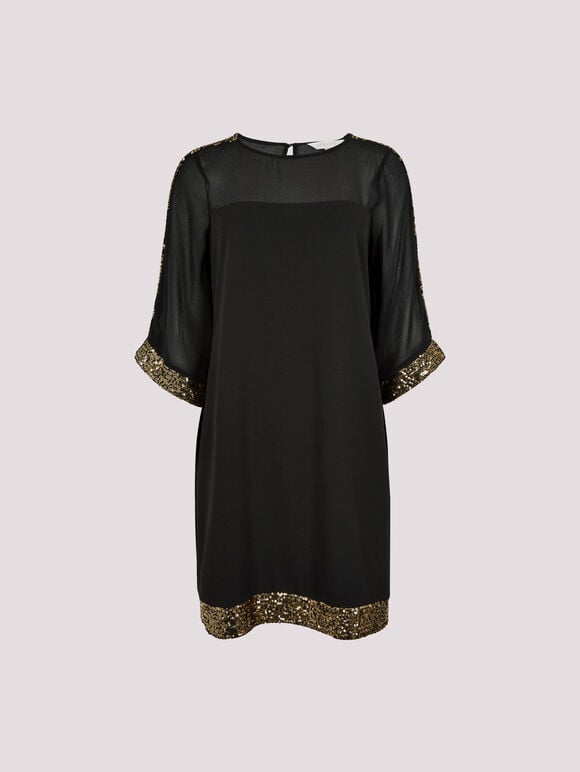 Kimono Sleeve Sequin Dress, Black, large