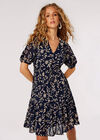Silhouette Leaf Drawstring Mini Dress, Navy, large