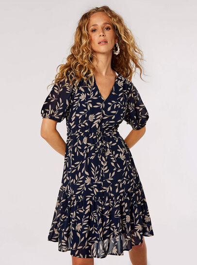 Silhouette Leaf Drawstring Mini Dress
