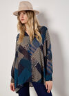 Geo Patchwork Chiffon Shirt, Teal, large