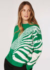 Oversized Zebra Pattern Jumper, Green, large