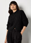 Cable Knit Wrap Jumper, Black, large