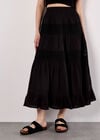 Crochet Panel Tiered Midi Skirt, Black, large