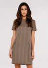 Checked Mini  Dress, Brown, large