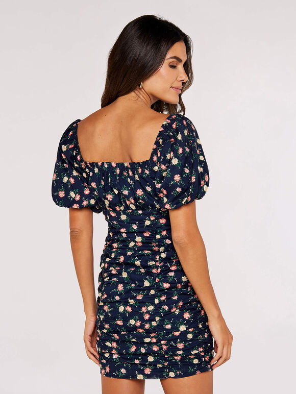 Floral Milkmaid Mini Dress, Navy, large