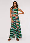 Printed Wide Leg Trousers, Green, large