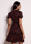 Floral Print Smocked Mini Dress, Black, large