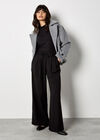 Pleat Detail Wide Leg Drawstring Trousers, Black, large
