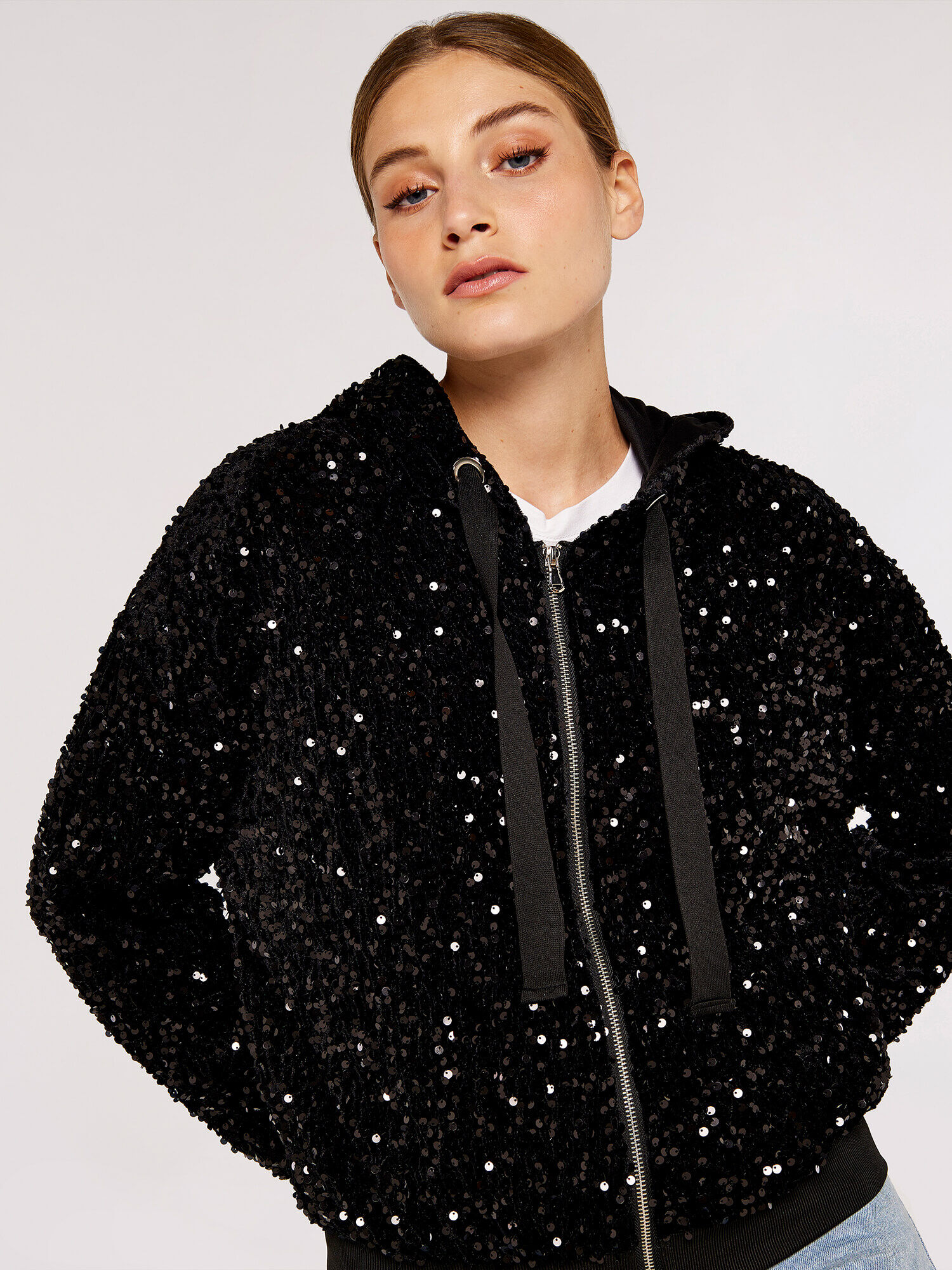 Sequin Bomber Jacket Apricot Clothing