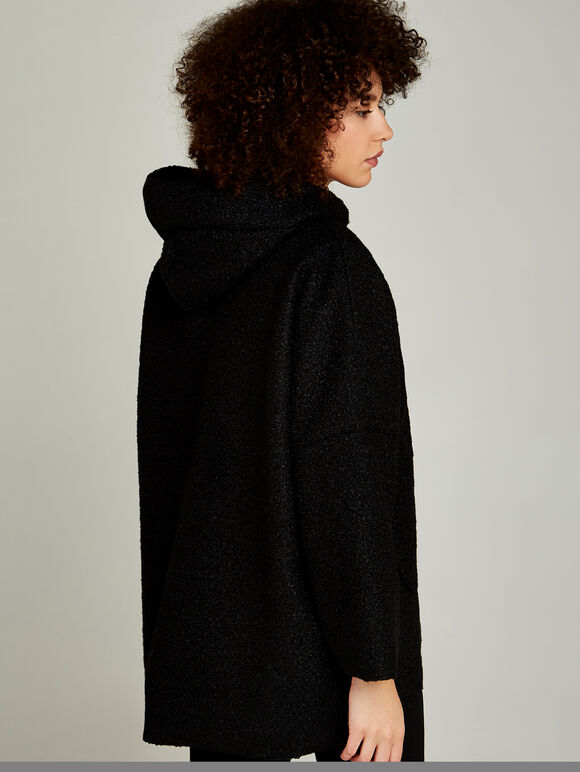 Boucle Borg Zip Through Cape, Black, large