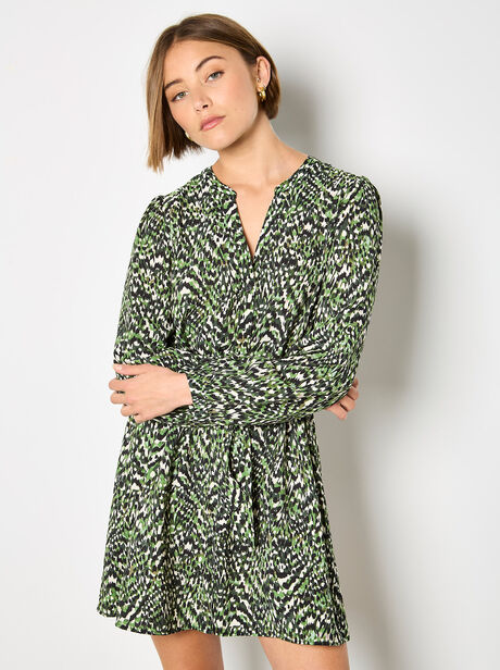 Animal Ikat Print Drawstring Mini Dress