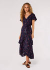 Wildflower Print Tiered Midi Dress, Navy, large