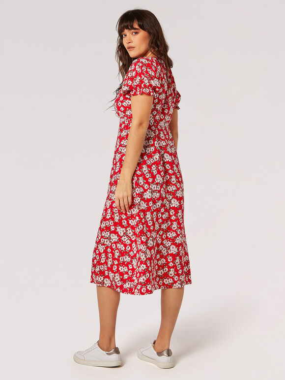 Daisy Floral Midi Dress, Red, large