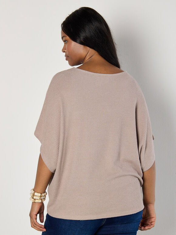 Curve Waffle Knit Top, Stone, large