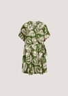 Tropical Leaf Print Satin Mini Dress, Green, large