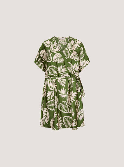 Tropical Leaf Print Satin Mini Dress