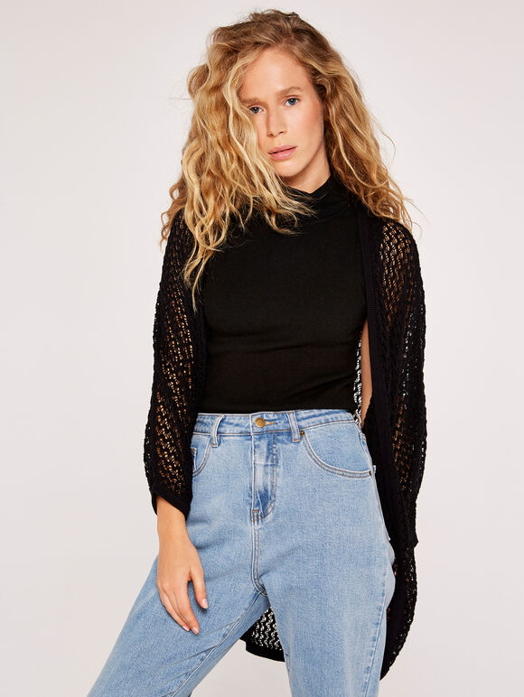 Wavy Cocoon Cardigan, Black, large