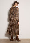 Satin Shimmer Paisley Midi Dress, Black, large