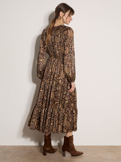 Satin Shimmer Paisley Midi Dress