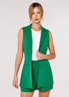 Sleeveless Tie Waist Blazer, Green, large