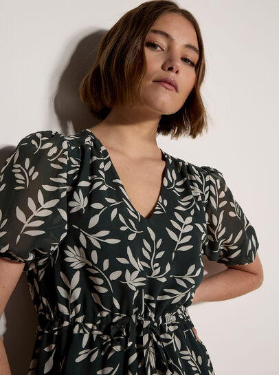 Silhouette Leaf Drawstring Mini Dress