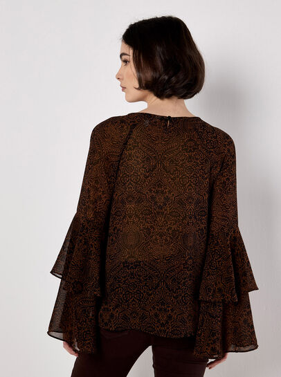 Paisley Print Ruffle Sleeve Blouse