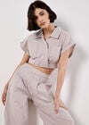 Stripe Shirt Crop Top, Stone, large