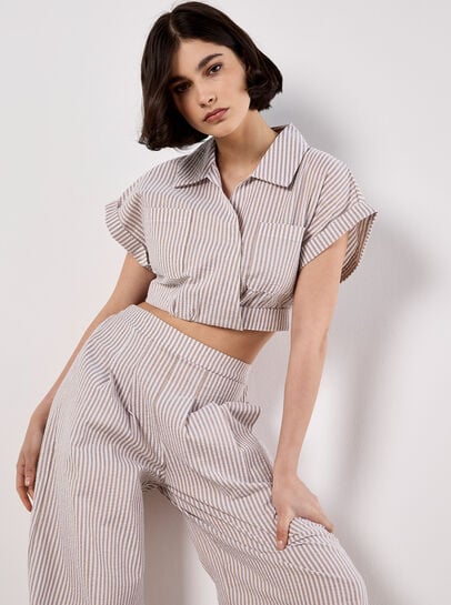 Stripe Shirt Crop Top