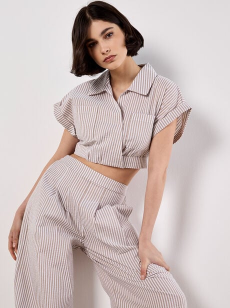 Stripe Shirt Crop Top