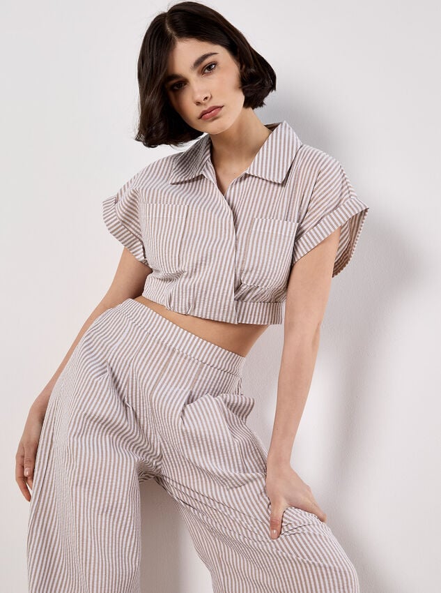 Stripe Shirt Crop Top, Stone, large