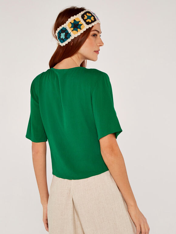 Button Front Crop Top, Green, large