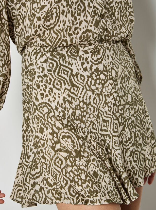 Ikat Shimmer Ruffle Mini Skirt, Khaki, large