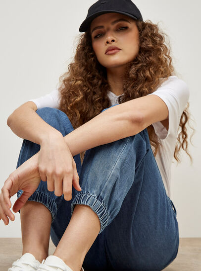 Lia Mid-Wash Denim Joggers