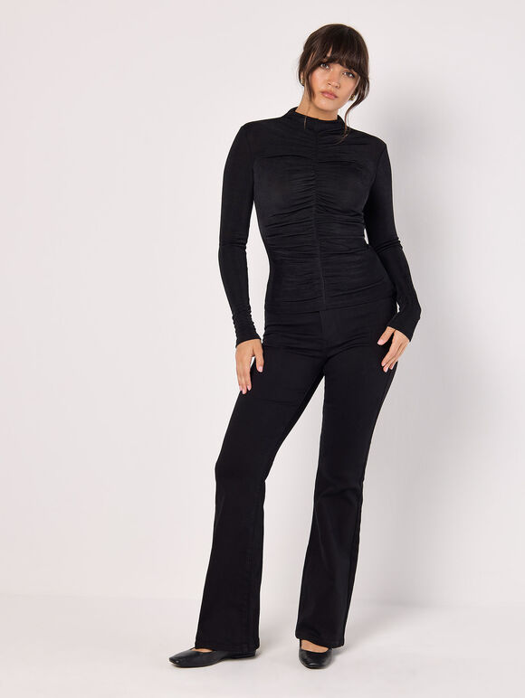 Ruched Stretch Top, Black, large
