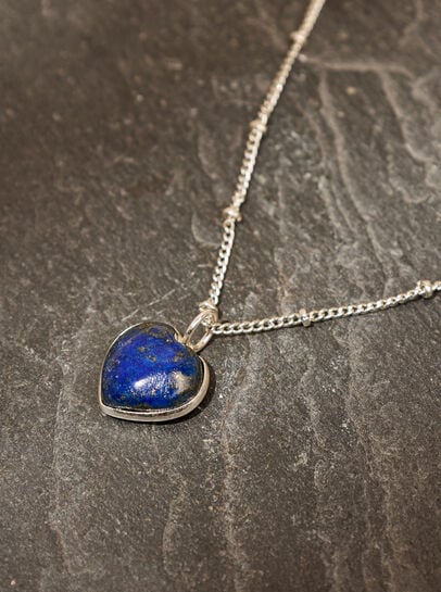 Silver Blue Stone Heart Necklace