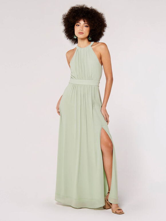 Halter Neck Split Maxi Dress, Mint, large
