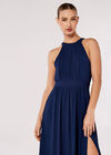 Halter Neck Split Maxi Dress, Navy, large