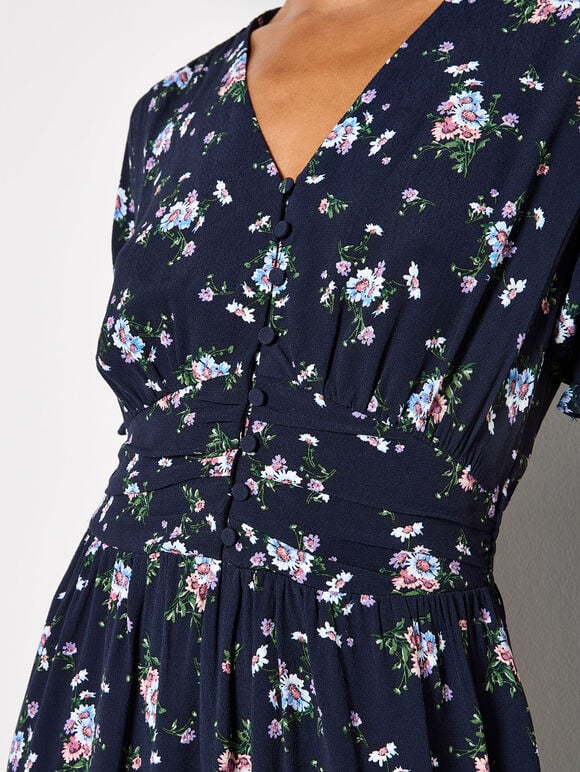 Floral Print Midi Dress, Navy, large