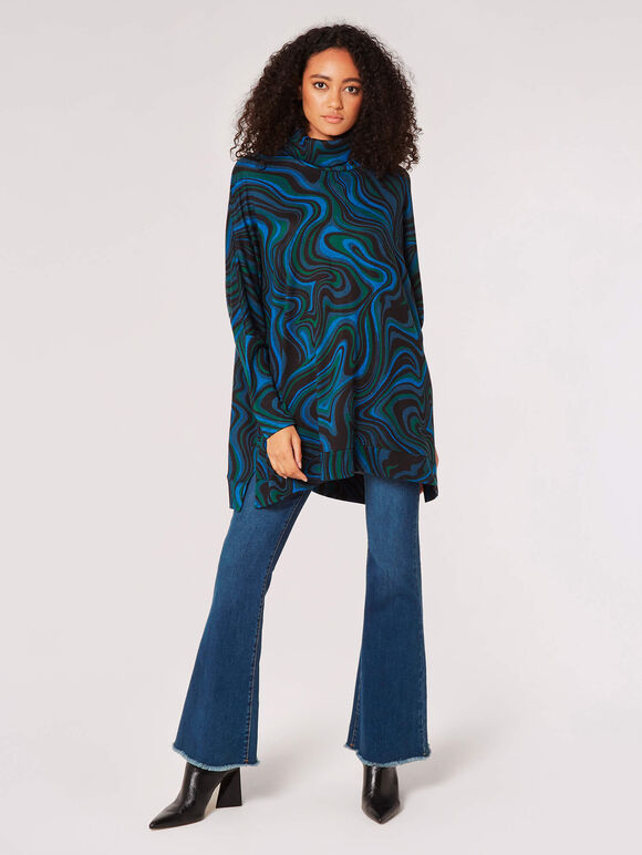 Oversized Batwing Swirl Knit Top, Teal, large