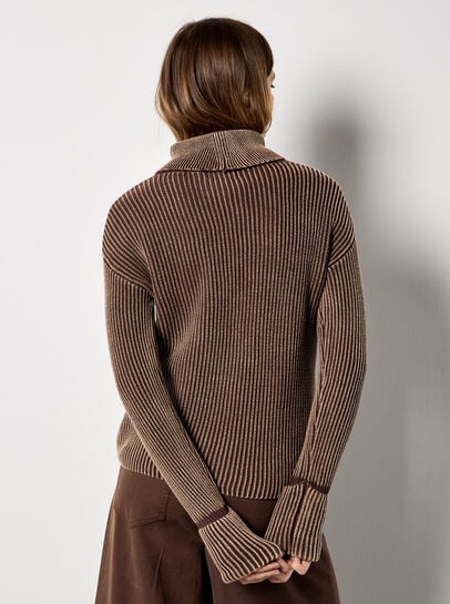 Roll Neck Ribbed Stonewashed Jumper