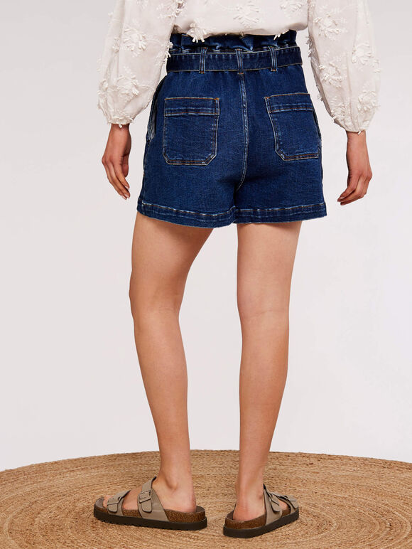 Denim Paperbag Shorts, Blue, large