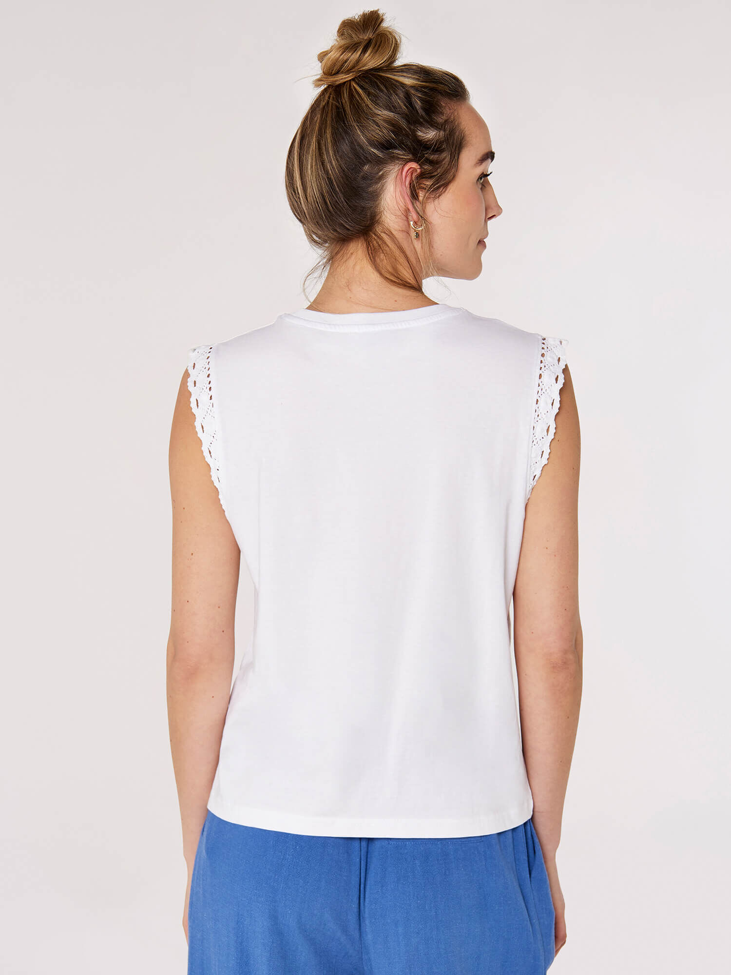 Crochet Sleeve Cotton Jersey T-Shirt | Apricot Clothing