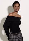 Ribbed Bardot Jumper, Black, large