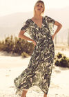 Tropical Leaf Kimono Maxi Dress, Cream, large