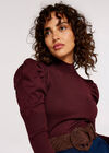 Ruched Shoulder Fitted Jumper, Burgundy, large