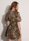 Paisley Bubble Hem Cotton Mini Dress, Khaki, large