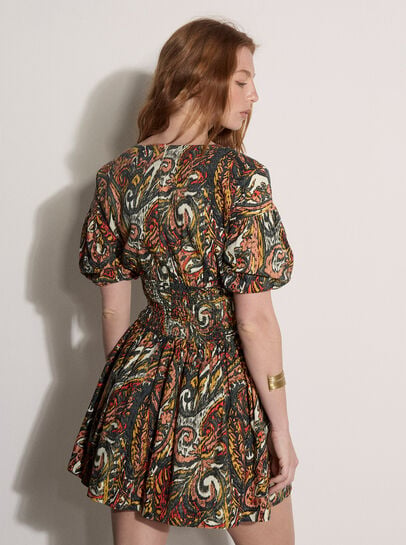 Paisley Bubble Hem Cotton Mini Dress
