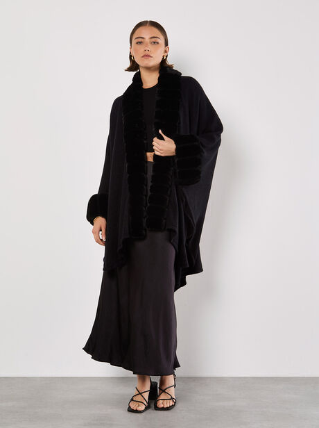 Faux Fur Trim Waterfall Cape